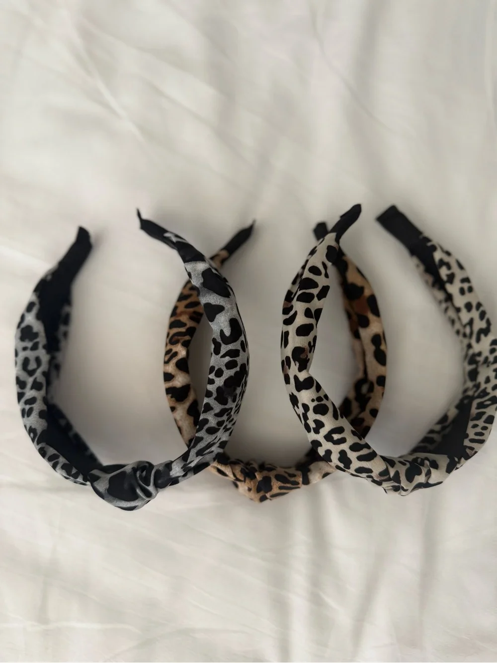 Leopard Print Knotted Headband - Brown, Cream & Gray